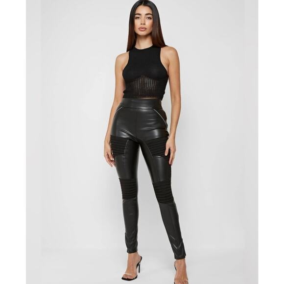 Maniere De Voir Leggings Womens Matte Vegan Leather Contour Side Ankle Zip 2 US - Picture 1 of 8